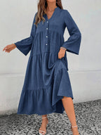 Elsie Notched V-Neck Single-Breasted Tiered Maxi Dress - view 5