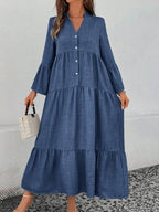 Elsie Notched V-Neck Single-Breasted Tiered Maxi Dress - view 4