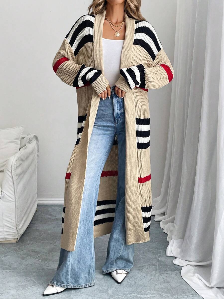 Fern Colourblock Striped Longline Cardigan - front view