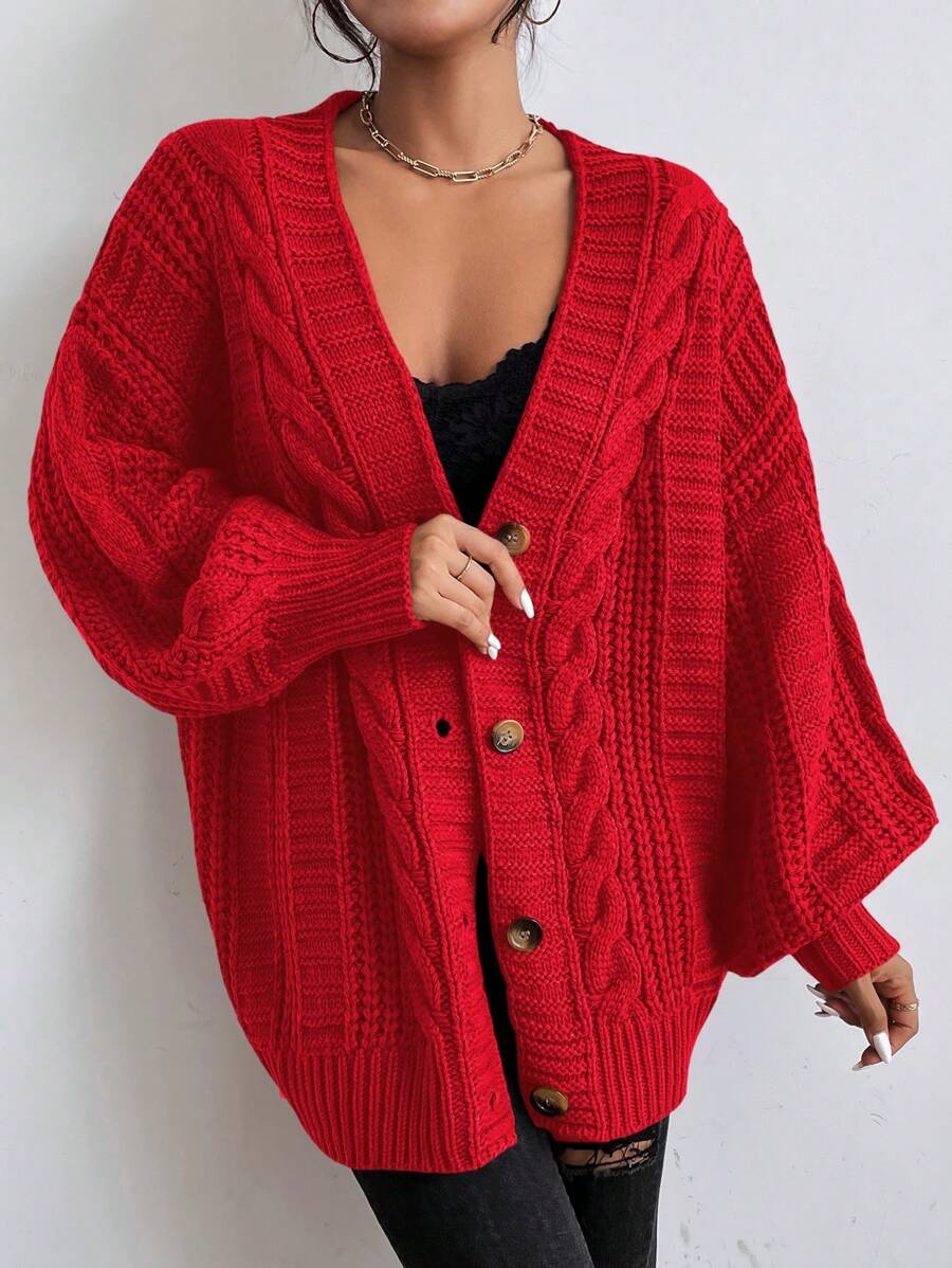 Millie Oversized Cable Knit Cardigan with Bishop Sleeves, Cosy Button Front Layer - view 9