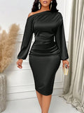 Lottie Asymmetric Neck Ruched Satin Midi Dress - view 19