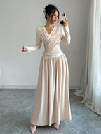 Peggy V-Neck Ruched Wrap Maxi Dress - front view