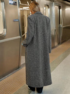 Thea Herringbone Lapel Double-Breasted Long Overcoat, Oversized Winter Coat - view 3