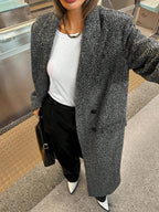 Thea Herringbone Lapel Double-Breasted Long Overcoat, Oversized Winter Coat - view 5