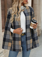 Maeve Plaid Cape Coat with Cloak Sleeves - front view