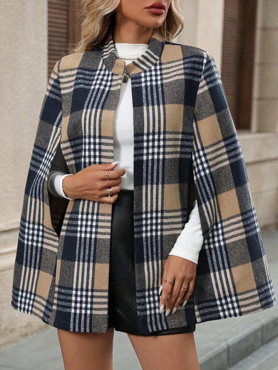 Maeve Plaid Cape Coat with Cloak Sleeves - view 4