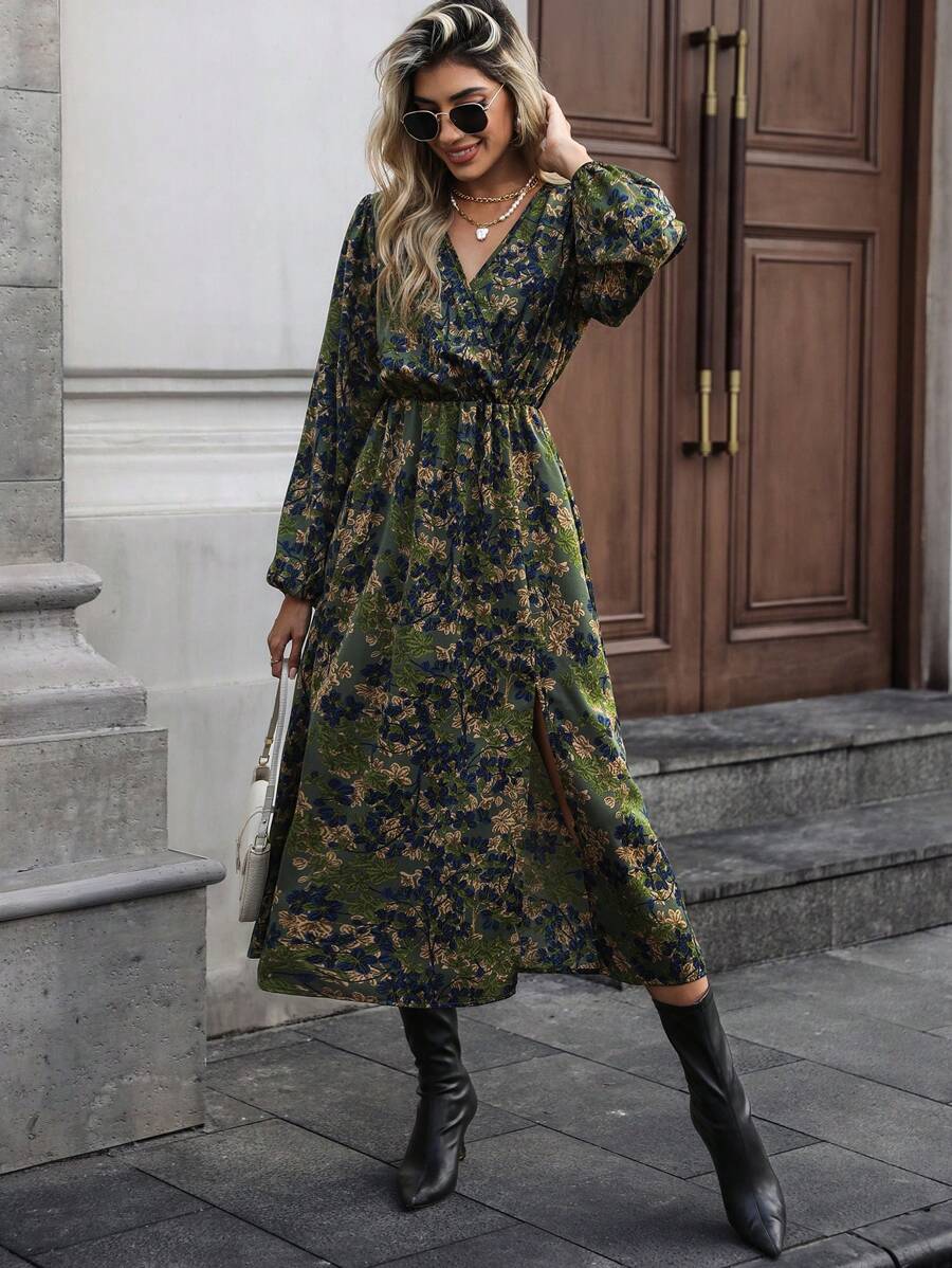 Marley Floral V-Neck Wrap Dress - front view