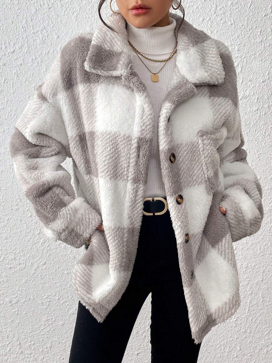 Tamsin Gingham Teddy Button Front Jacket - view 3