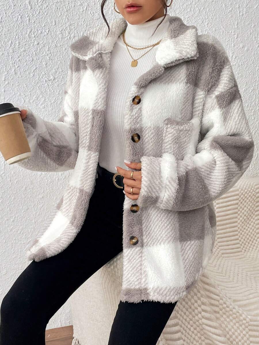 Tamsin Gingham Teddy Button Front Jacket - view 4