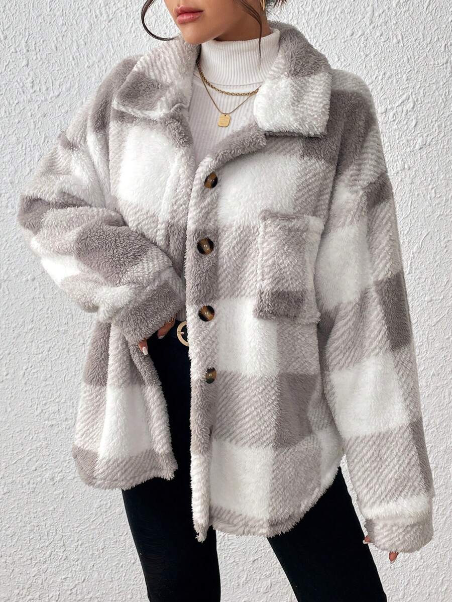 Tamsin Gingham Teddy Button Front Jacket - view 6