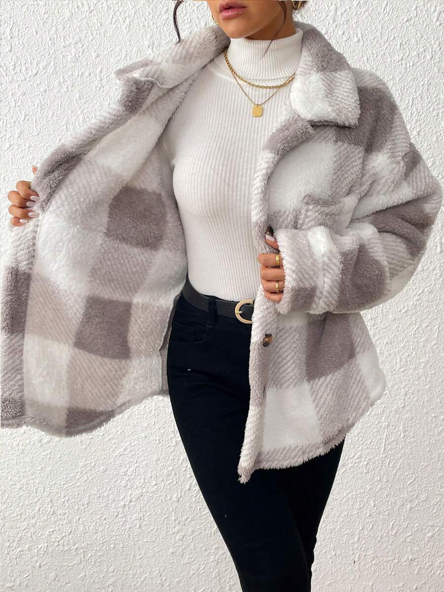Tamsin Gingham Teddy Button Front Jacket - view 8