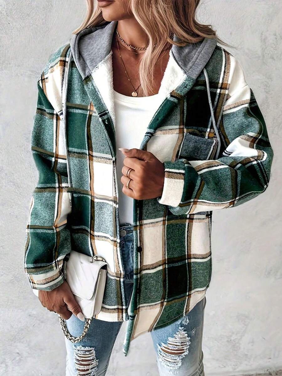 Dolly Plaid Hooded Button Front Jacket - view 3