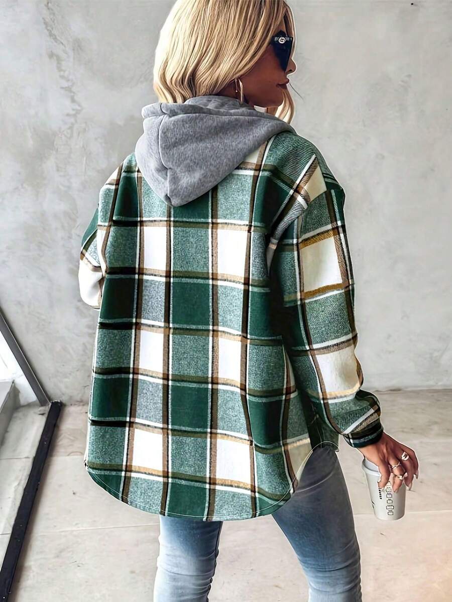 Dolly Plaid Hooded Button Front Jacket - view 2