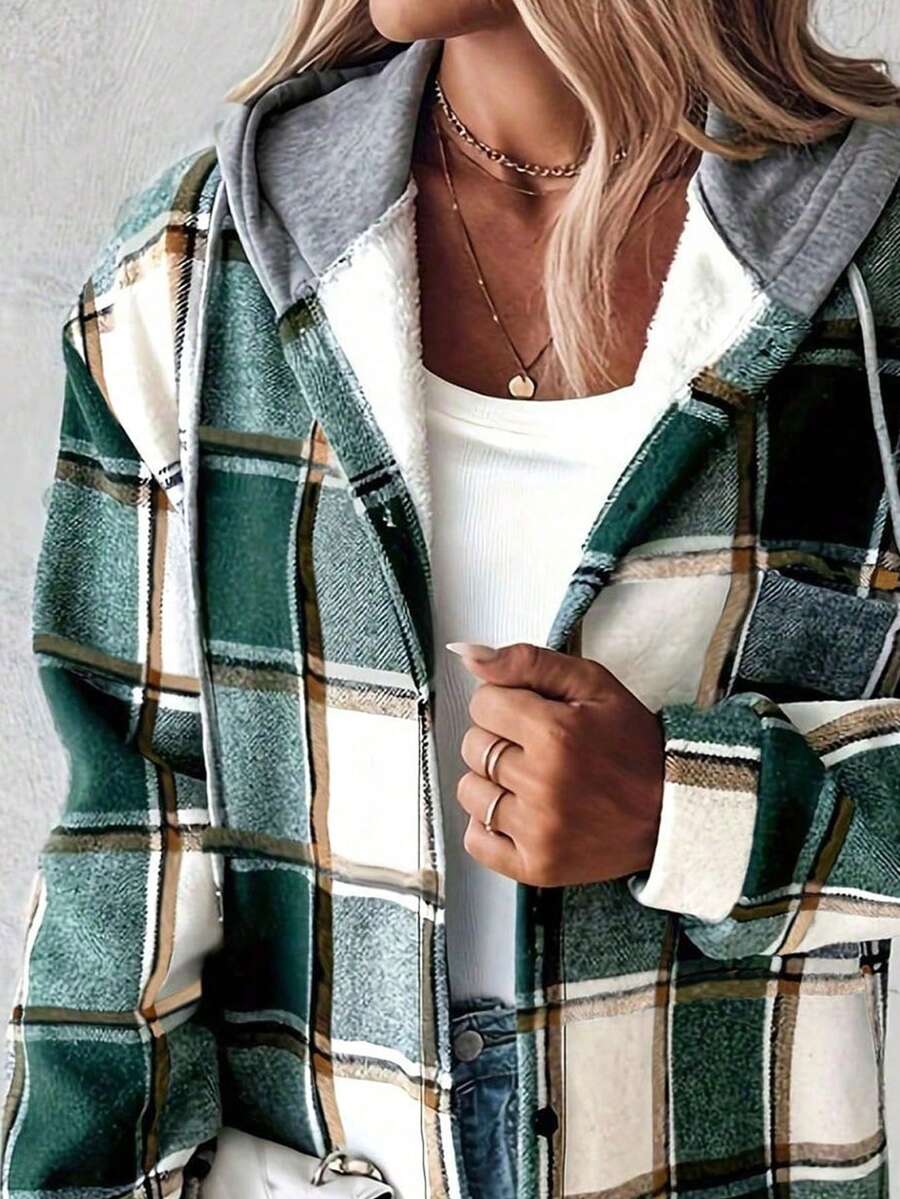 Dolly Plaid Hooded Button Front Jacket - view 4