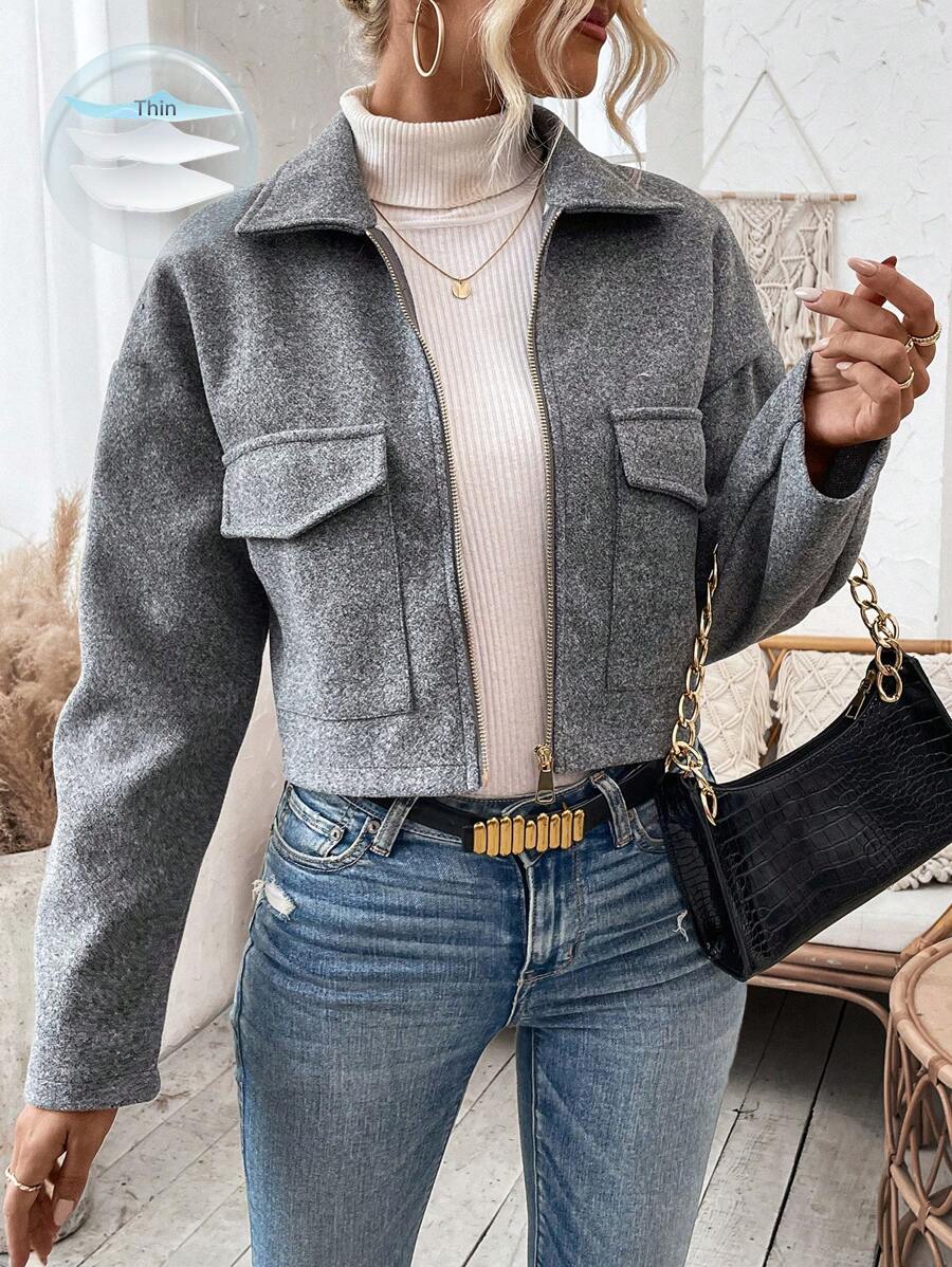 Rowan Notched Collar Zip Front Crop Jacket - front view