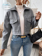 Rowan Notched Collar Zip Front Crop Jacket - front view