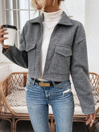 Rowan Notched Collar Zip Front Crop Jacket - view 3