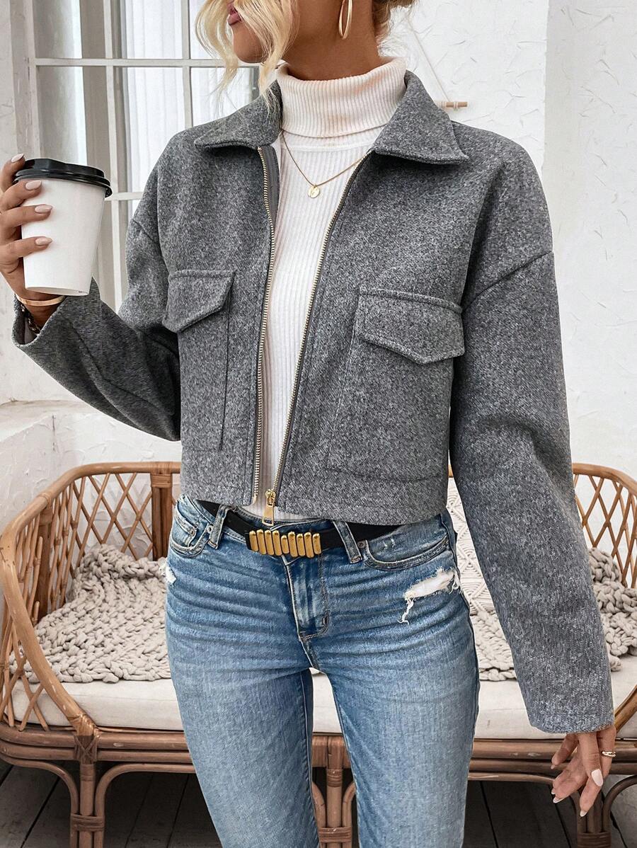Rowan Notched Collar Zip Front Crop Jacket - view 3