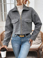 Rowan Notched Collar Zip Front Crop Jacket - view 4