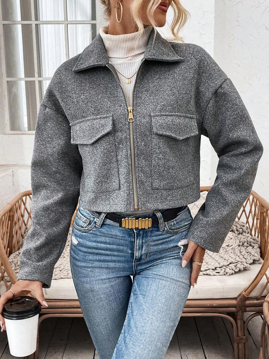 Rowan Notched Collar Zip Front Crop Jacket - view 4
