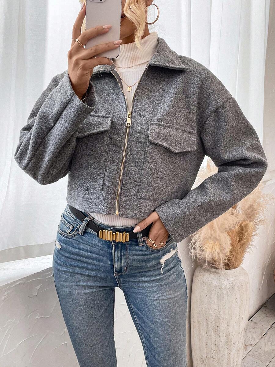 Rowan Notched Collar Zip Front Crop Jacket - view 6