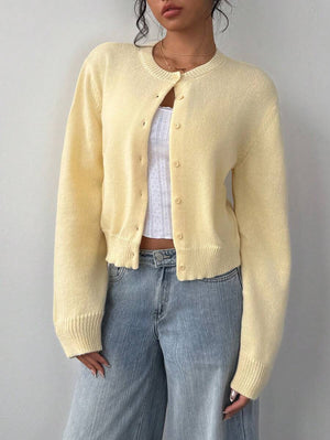 Adeline | Round Neck Button Front Cardigan, Cropped Everyday Knit oaklynwear