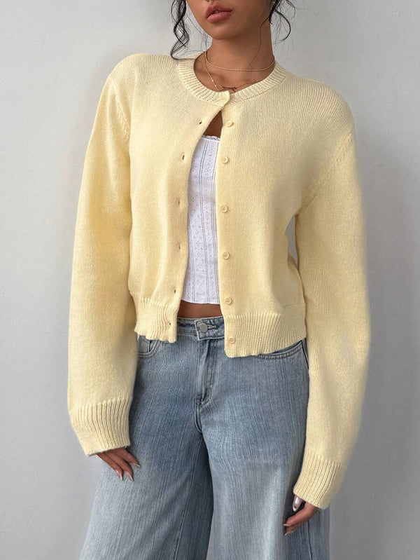 Adeline | Round Neck Button Front Cardigan, Cropped Everyday Knit oaklynwear