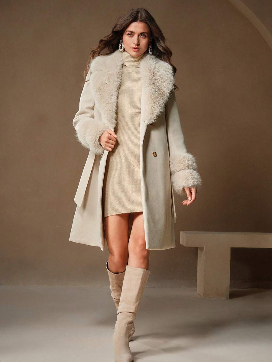 Junie Faux Fur Collar Double-Breasted Midi Coat - view 11