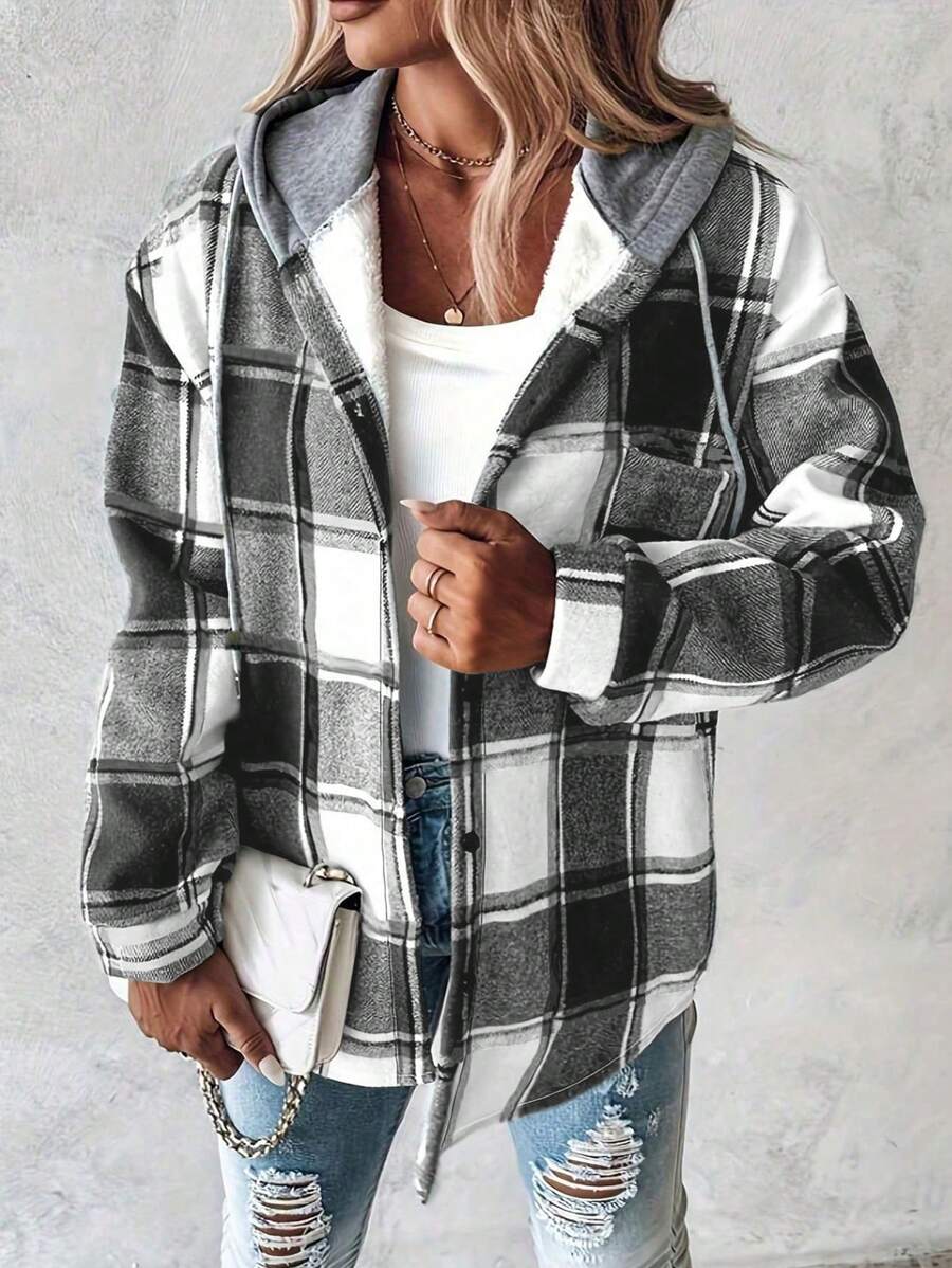 Dolly Plaid Hooded Button Front Jacket - view 5