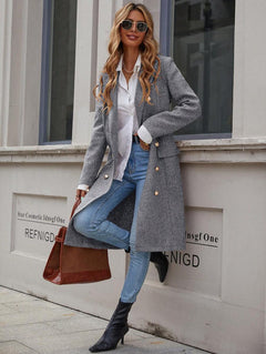 EMERY ROSE Lapel Neck Double Breasted Overcoat For New Year Clothes Fall Winter Cloth For Women oaklynwear