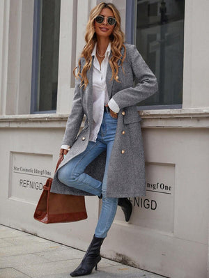 EMERY ROSE Lapel Neck Double Breasted Overcoat For New Year Clothes Fall Winter Cloth For Women oaklynwear