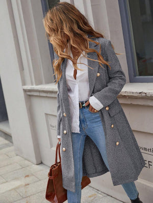 EMERY ROSE Lapel Neck Double Breasted Overcoat For New Year Clothes Fall Winter Cloth For Women oaklynwear