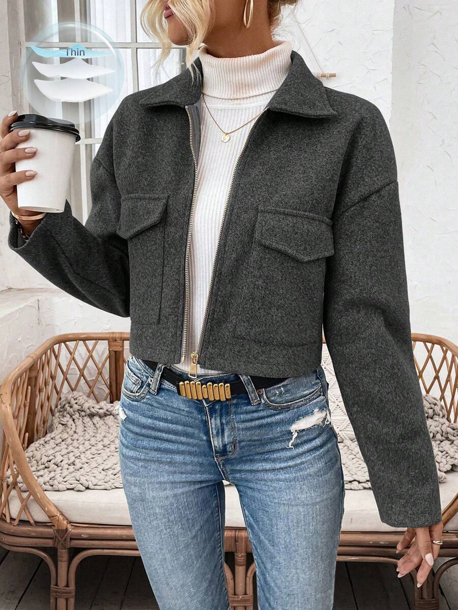 Rowan Notched Collar Zip Front Crop Jacket - view 13