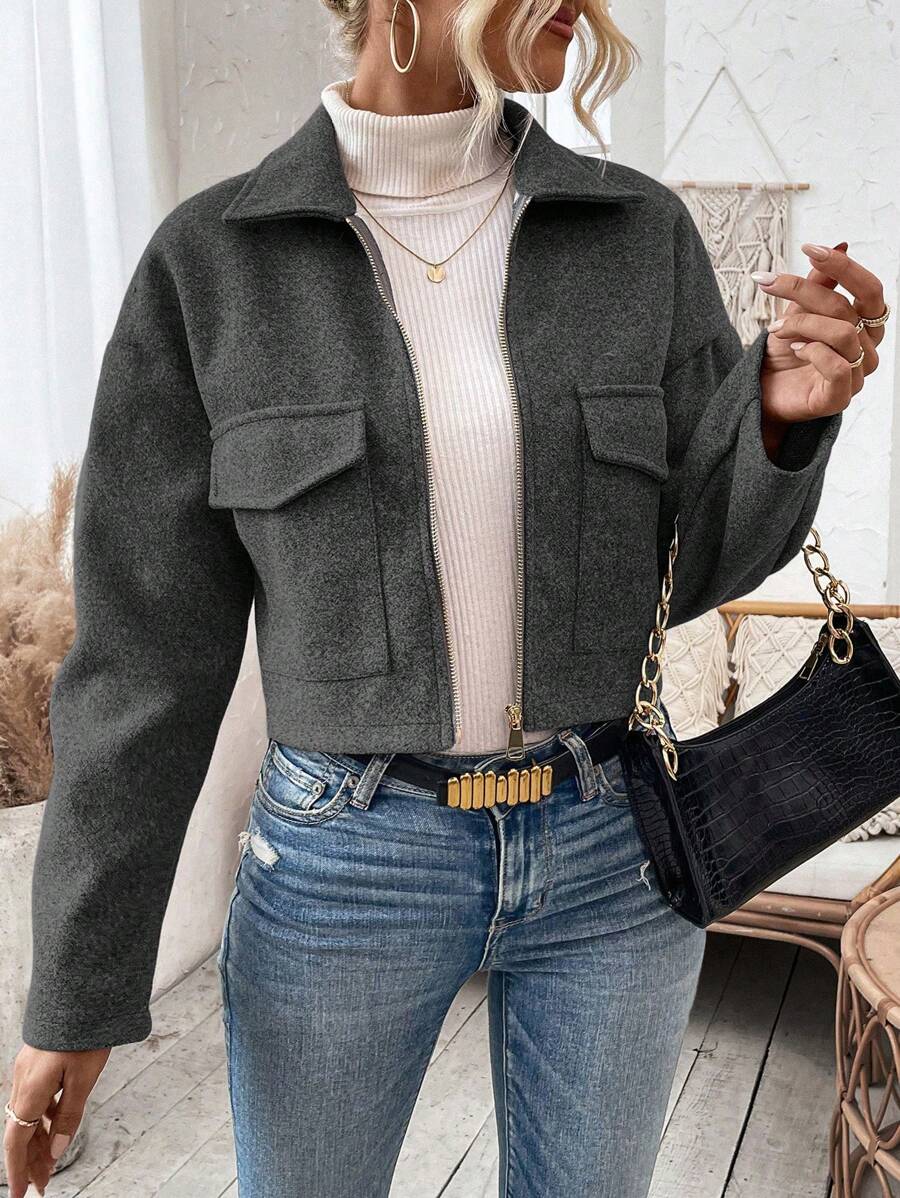 Rowan Notched Collar Zip Front Crop Jacket - view 15