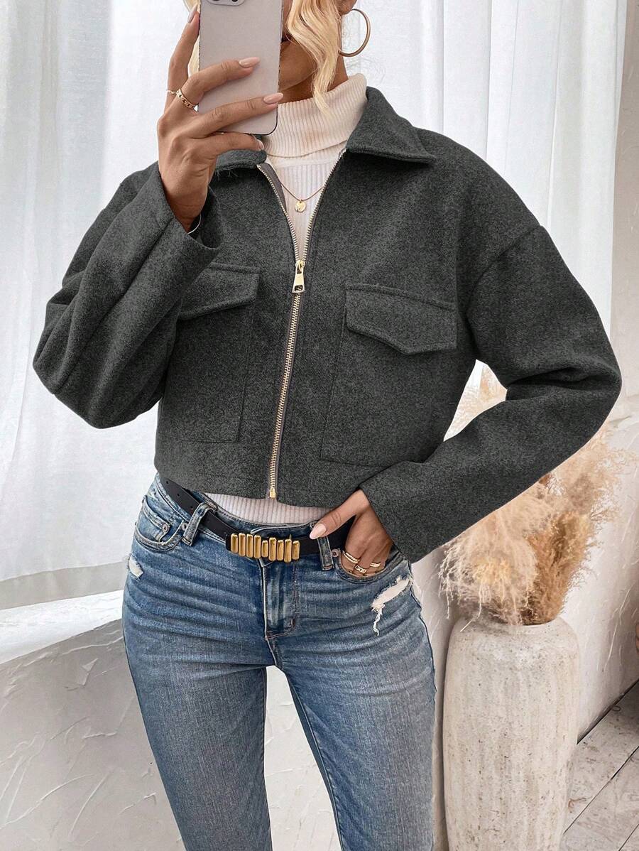 Rowan Notched Collar Zip Front Crop Jacket - view 16