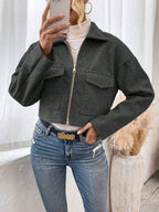 Rowan Notched Collar Zip Front Crop Jacket - view 16