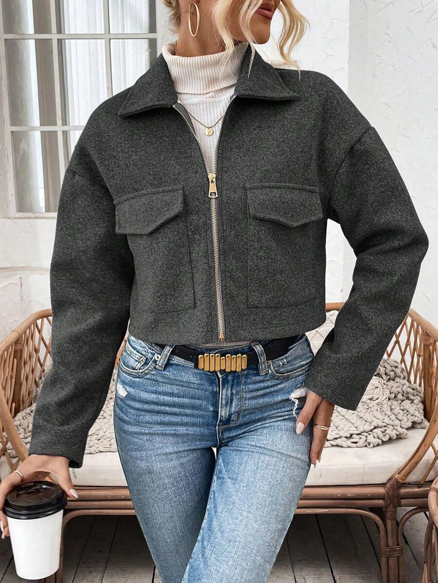 Rowan Notched Collar Zip Front Crop Jacket - view 17