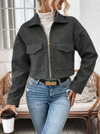 Rowan Notched Collar Zip Front Crop Jacket - view 17