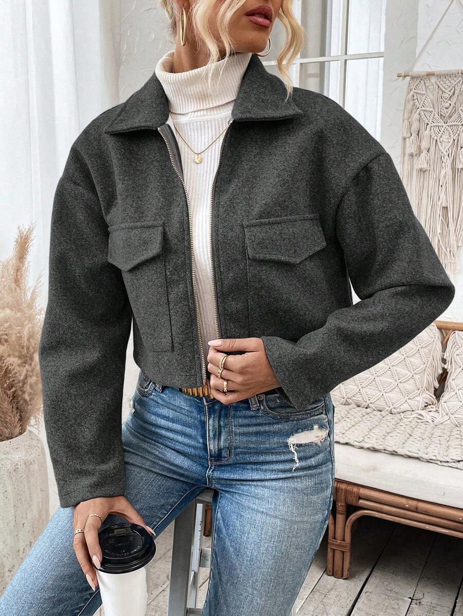 Rowan Notched Collar Zip Front Crop Jacket - view 18