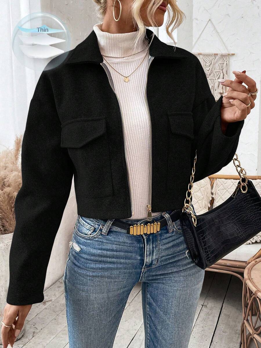 Rowan Notched Collar Zip Front Crop Jacket - view 7