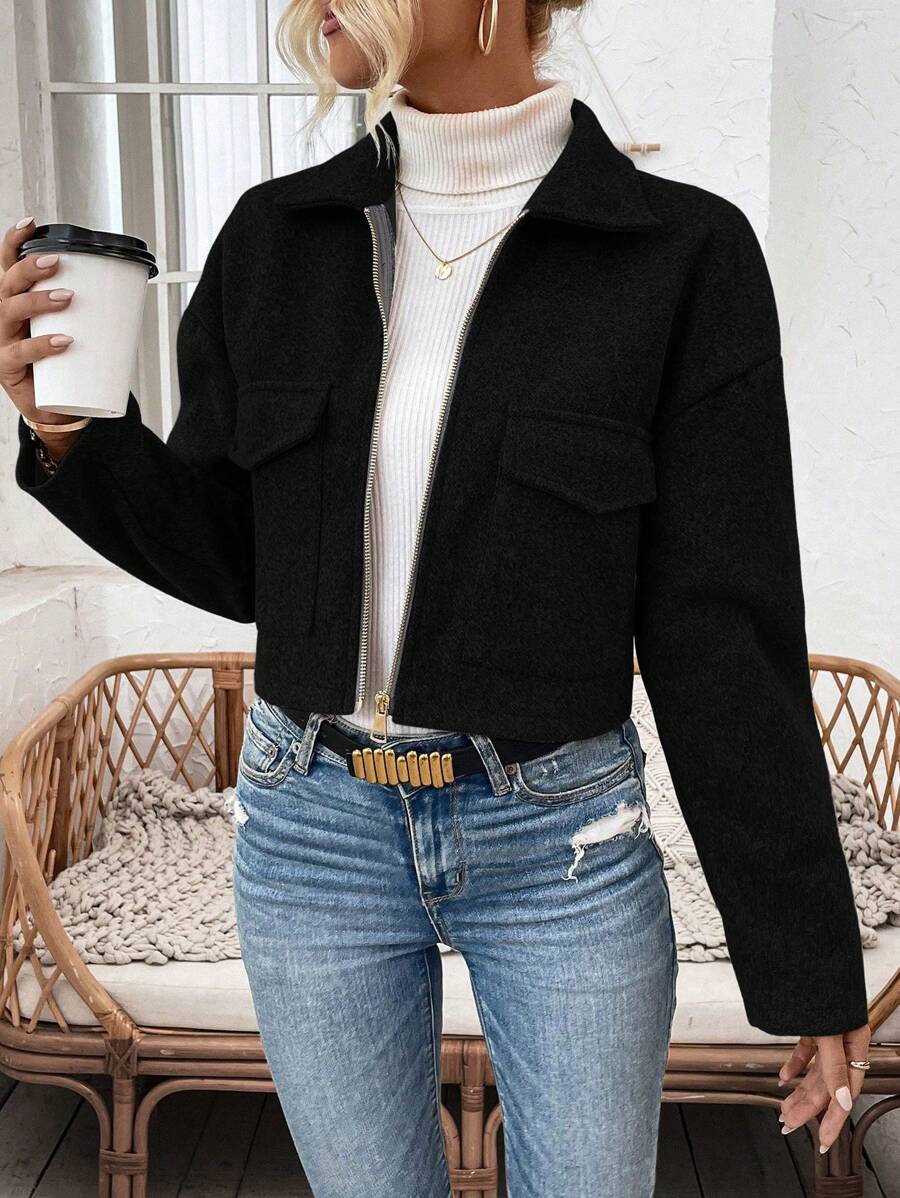 Rowan Notched Collar Zip Front Crop Jacket - view 9