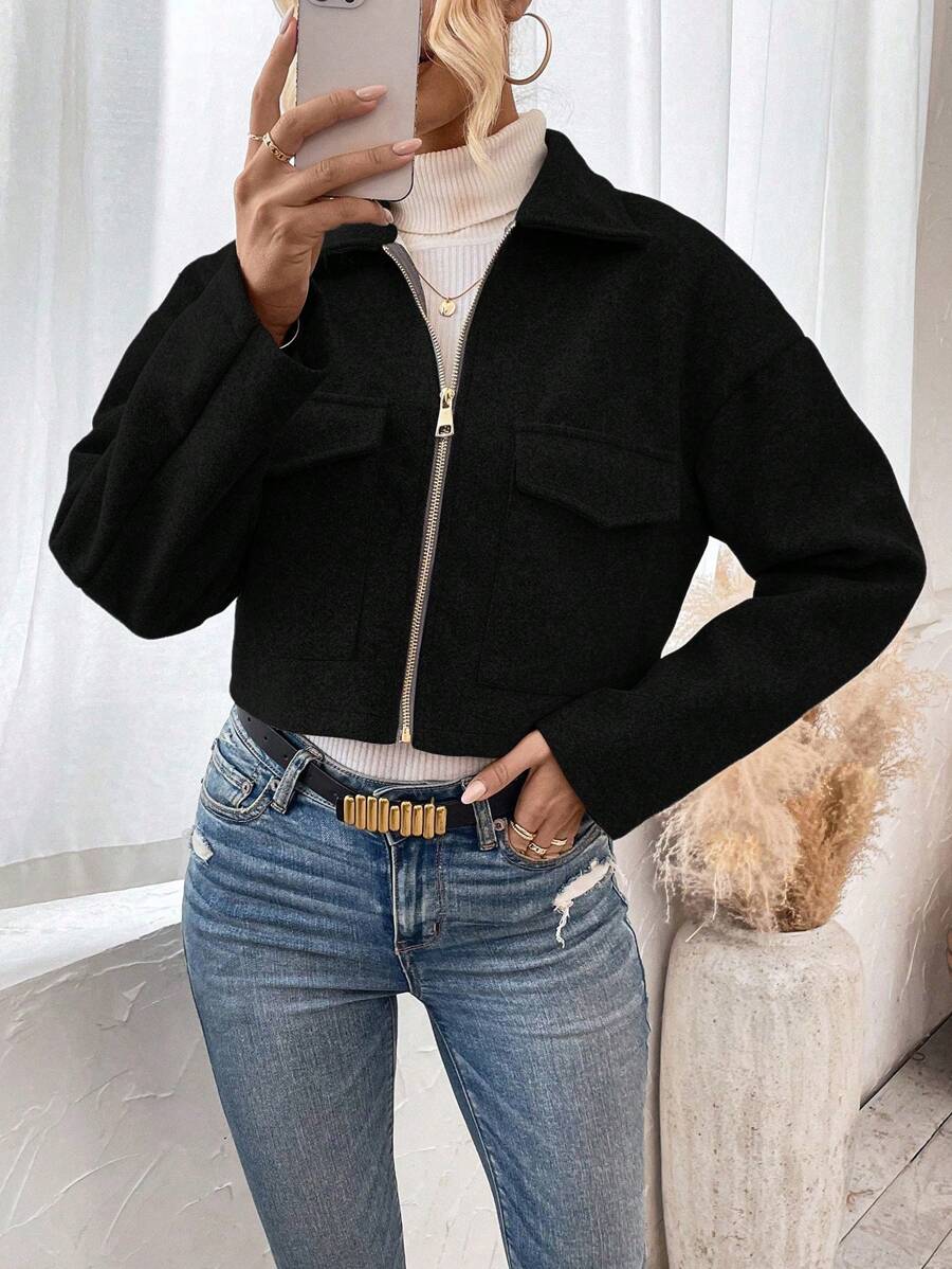 Rowan Notched Collar Zip Front Crop Jacket - view 10