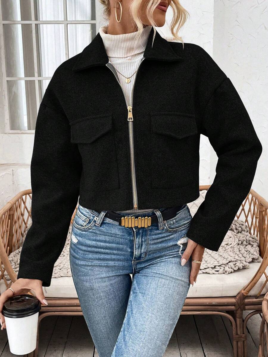 Rowan Notched Collar Zip Front Crop Jacket - view 11