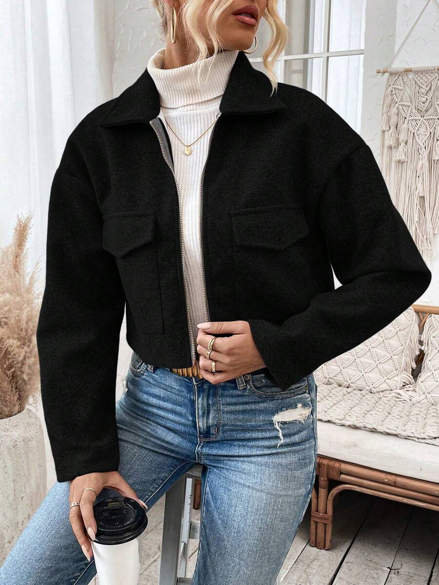 Rowan Notched Collar Zip Front Crop Jacket - view 12