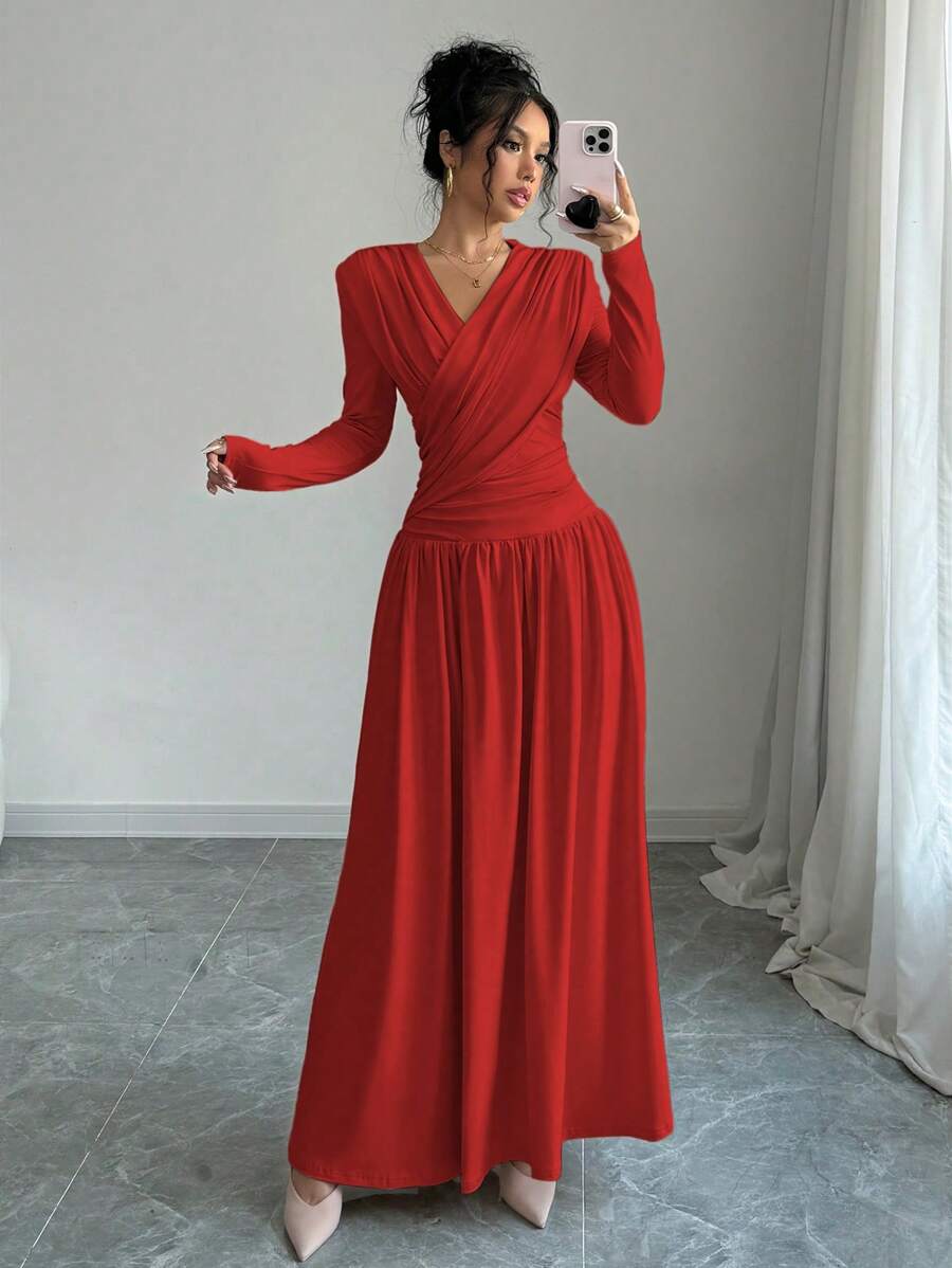 Peggy V-Neck Ruched Wrap Maxi Dress - view 7