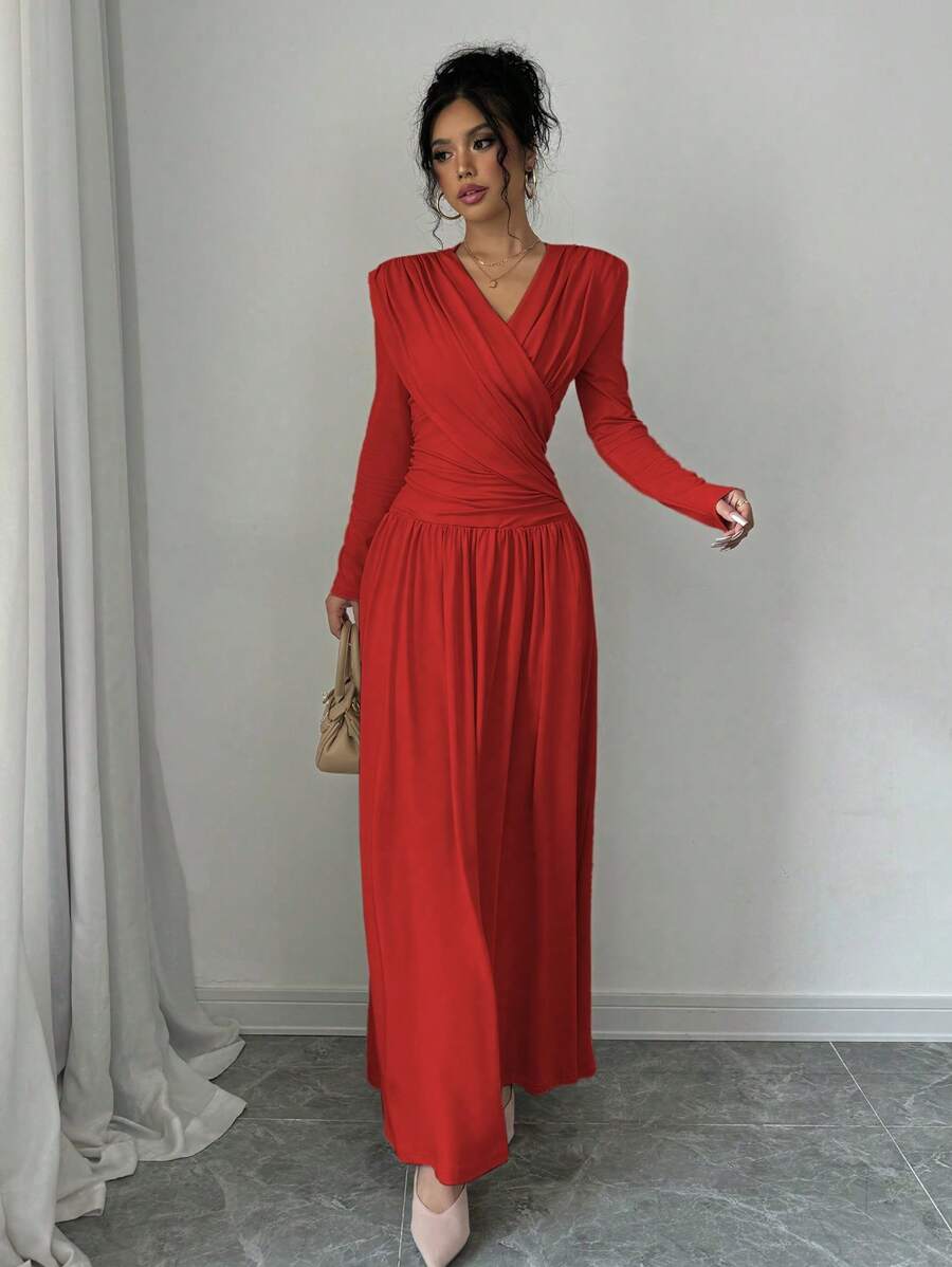 Peggy V-Neck Ruched Wrap Maxi Dress - view 9