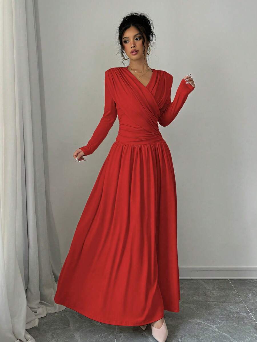 Peggy V-Neck Ruched Wrap Maxi Dress - view 11