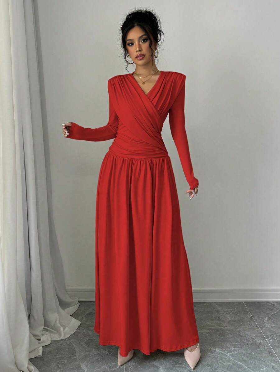 Peggy V-Neck Ruched Wrap Maxi Dress - view 12