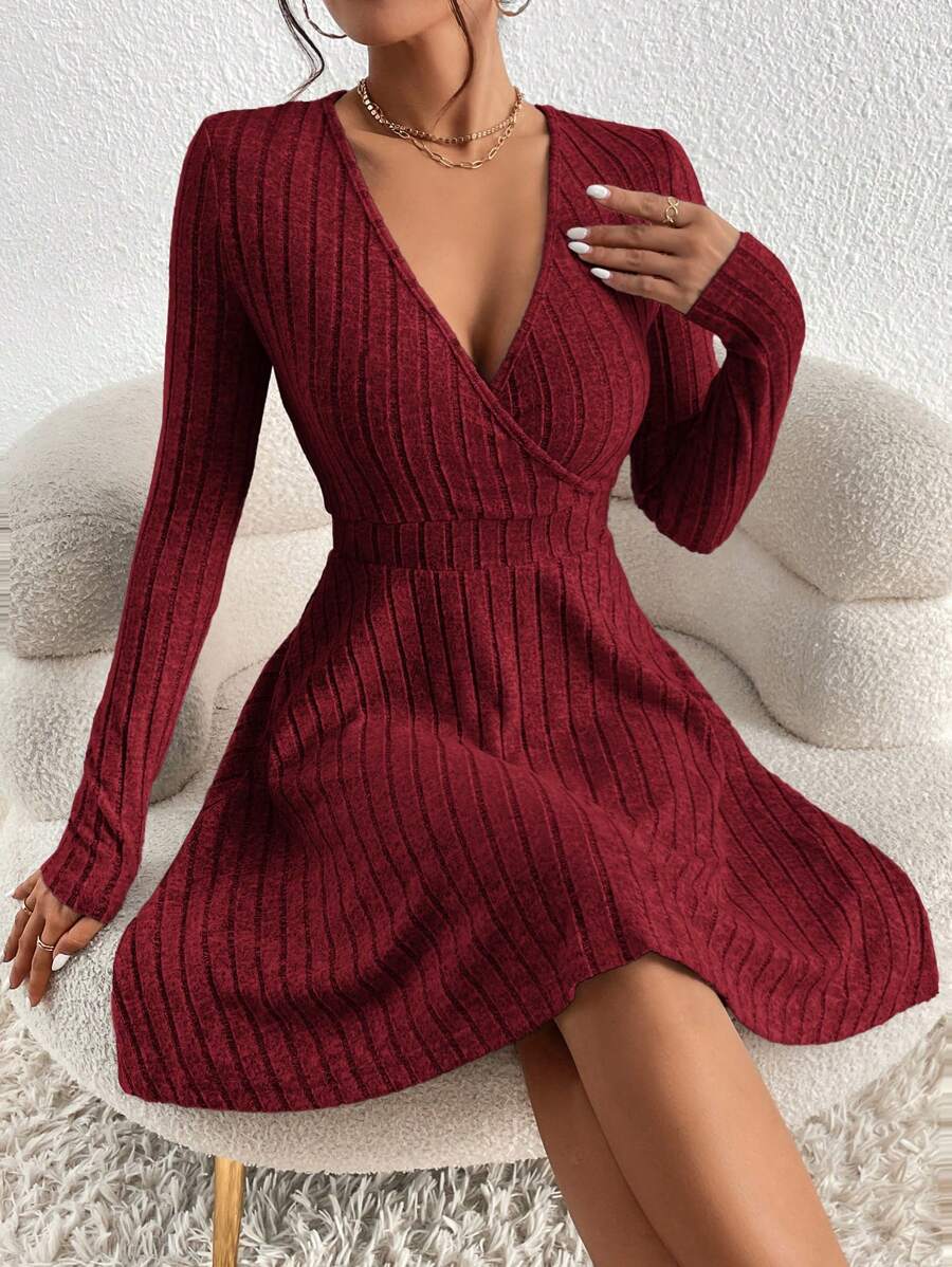 Coco Deep V-Neck Wrap Ribbed Mini Dress - view 6