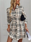 Saskia Plaid Button Front Shirt Dress - front view
